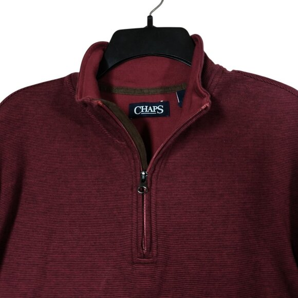 Chaps Quarter 1/4 Zip Sweatshirt Men's Large Dark Red Burgundy Long Sleeve - Picture 4 of 7